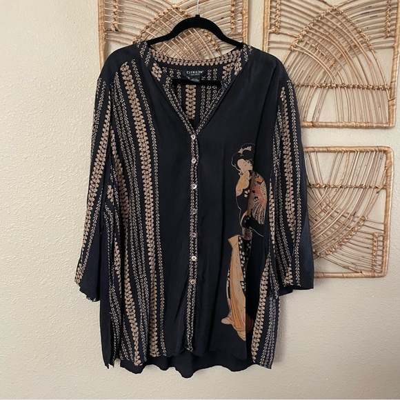 Citron Tops - Citron 100% Silk Top Blouse Asian Geisha Japanese Hawaiian Artsy *see msrmts B35